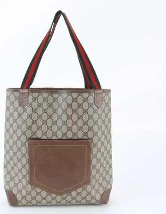 Gucci Brown Leather Coated Canvas Shoulder Bag Tote Bag (Pre-Owned)