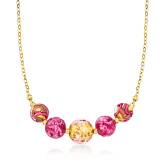 Ross-Simons Italian Multicolored Murano Glass Bead Necklace in 18kt Gold Over Sterling