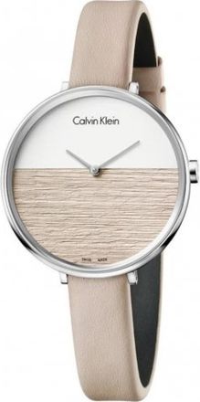 Calvin Klein Elegant Quartz Horloge met Witte en Beige Wijzerplaat - Dames - Horloges - Beige - ONE Size - Leer - Accessoires