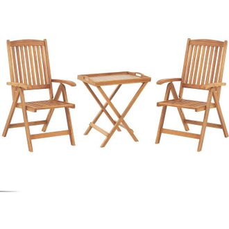 Beliani Conjunto De Balc&oacute;n Mesa De Madera De Acacia Clara 2 Sillas Plegables Dise&ntilde;o Atemporal Exteriores Java