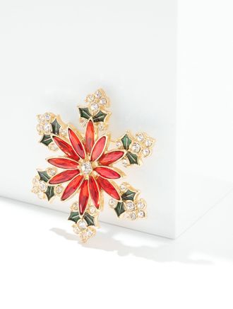 Talbots Crystal Poinsettia Brooch - Red/Gold - 001 Talbots