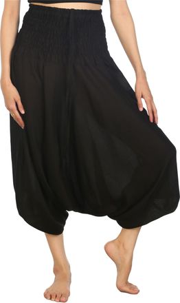 Lofbaz Womens Solid Smocked Waist 2 in 1 Harem Jumpsuit Pants Black XL
