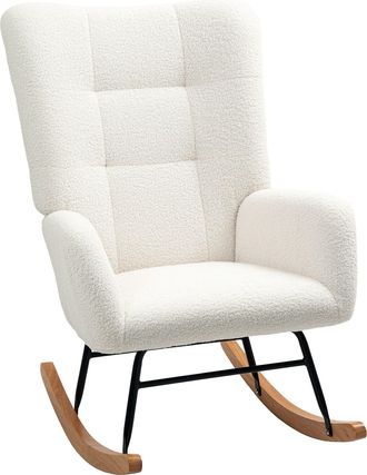 HOMCOM Rocking Chair - Modern Armchair With Backrest For Bedroom - Cream | TJ Hughes