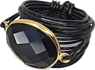A Blonde and Her Bag Torrey Ring in Black Onyx with Black Wrap