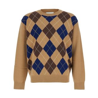 Dunst Truien & Vesten, Heren, Beige, XL, Wol, Argyle Crew Neck Sweater