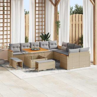 vidaXL Conjunto De Sof&aacute; De Jard&iacute;n Con Coj&iacute;n 13 Pcs Beige Polirat&aacute;n Vidaxl