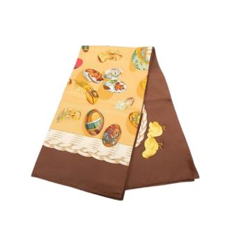 Herm&egrave;s Pre-owned Scarves, female, Orange, Size: ONE SIZE Pre-owned Couvee Silk Scarf