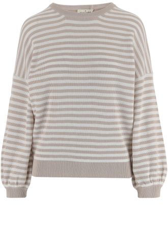 Bruno Manetti Beige and White Striped Cotton Knit Sweater