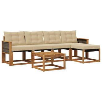 vidaXL Conjunto De Sof&aacute;s De Exterior Con Coj&iacute;n 6 Pcs Natural Y Beige Vidaxl