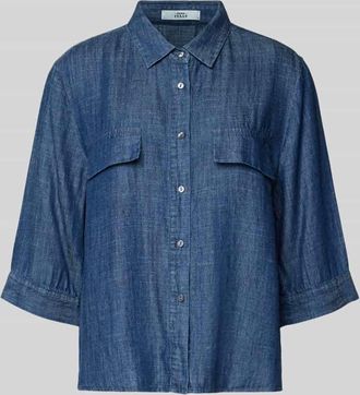 0039 Italy 0039 Italy Relaxed Fit Bluse aus Lyocell-Leinen-Mix Modell BEA in Jeansblau, Gr&ouml;&szlig;e XXL