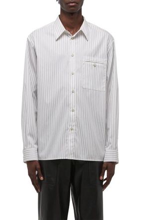 Helmut Lang Relaxed Fit Stripe Button-Up Shirt in White/Navy at Nordstrom, Size Xx-Large