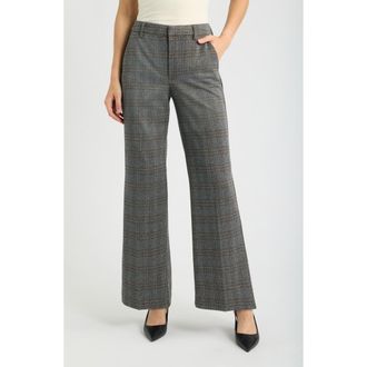 Liverpool L.A. Kelsey Plaid Wide Leg Pants in Black Multi Herringbone Plaid at Nordstrom, Size 10