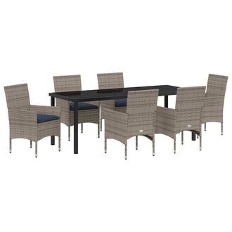 vidaXL Juego De Mesa Y Sillas Con Coj&iacute;n 7 Pcs Gris Rat&aacute;n Sint&eacute;tico Vidaxl