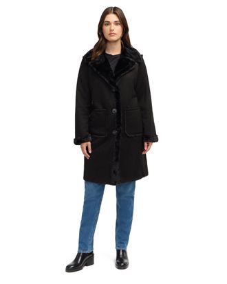 NVLT Womens Single Breasted Shearling Coat
