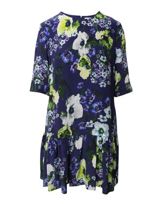 Erdem Erdem Emmie Floral Print Short Sleeve Dress in Blue Silk