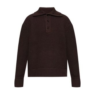 Dries Van Noten Truien & Vesten, Heren, Bruin, L, Wol, Polo Sweater met hoge kraag