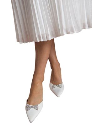 Coast Bridal Sammi Satin Diamante Bow Brooch Slingback Kitten Heel Court Shoes, 4, White