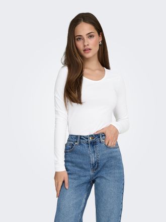 Only Langarmshirt ONLY ONLLIVE LOVE L/S ONECK, Damen, Gr. XL, weiss (wei&szlig;), Jersey, Obermaterial: 95% Baumwolle, 5% Elasthan, unifarben, normal, Rundhals, 
