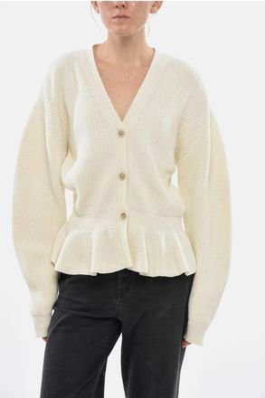 Chlo&eacute; Cardigan in Lana con Fondo Svasato e Scollo a V Chloe