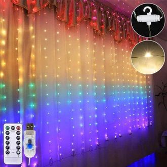 OEM Cortina De Luces Led Para Crear Ambiente, Incluye Control Remoto, Con Gancho, 8 Funciones, 300 Leds, 3x2m, Cortina De Luces, Fiestas, Dormitorio