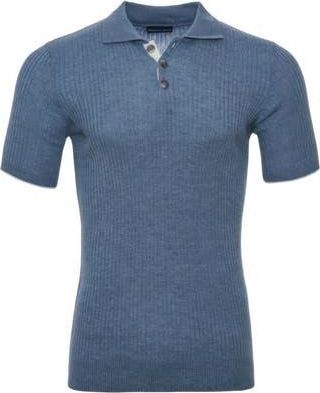 Emanuel Berg Rib Merino Wool Knit Polo in Medium Blue at Nordstrom Rack, Size X-Large