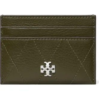 Tory Burch Charlie Quilted Leather Card Case in Leccio at Nordstrom