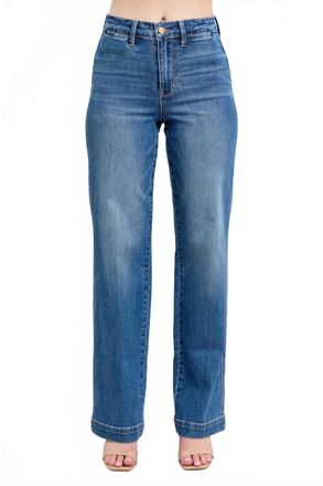 Judy Blue High Rise Contrast Thread Straight Leg Jean In Blue