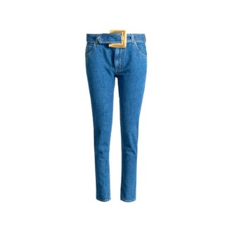 Balmain Belted Denim Jeans - female - Balmain - Skinny Fit Jeans - Blue - M - Jeans