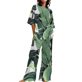 Generic Adult Christmas Pyjamas Black Pyjamas For Women Summer Outfits For Women 2 Cotton Linen Set Oversized T Shirts Straight Leg Pant Plus Size Cat Uk Ladi