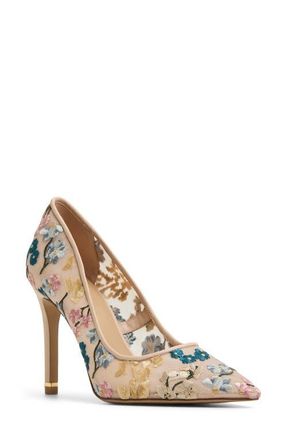 Ted Baker Cara Icon Pointed Toe Pump in Beige Floral at Nordstrom, Size 8