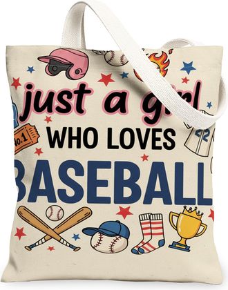 Generic Sports Canvas Tote Bags, Fun Baseball Graphics Reusable Shopping Bags, Summer Lightweight Washable Shoulder Strap Canvas Fo, Beige, 13x15 Inch