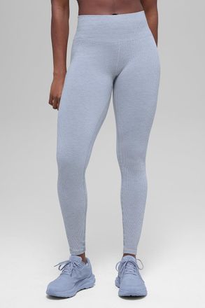 Alo | Seamless High-Waist Two Tone Rib Legging in Winter Frost Heather Blue, Size: Medium