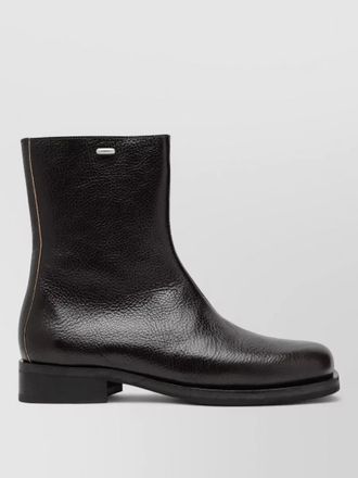 Our Legacy block heel round toe textured leather boots