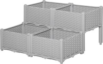OUTSUNNY Raised Bed Plastic Set of 4 40x40x44cm - Grey | TJ Hughes