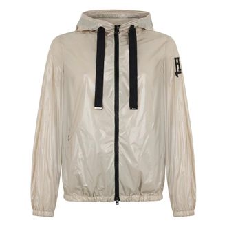 Herno Light Jackets, female, Beige, Size: XS Drawstring Glossy Hooded Jacket