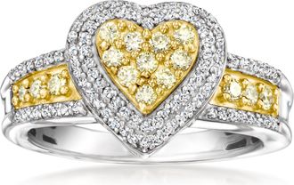 Ross-Simons White and Yellow Diamond Heart Ring in Sterling Silver