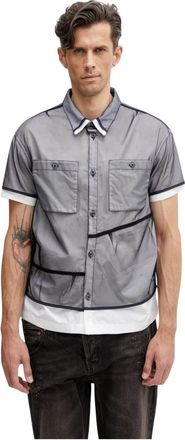 Andersson Bell Sheer Layered Shirt - Heren - Korte mouwen Overhemden - Blauw - XL - Katoen - Overhemden