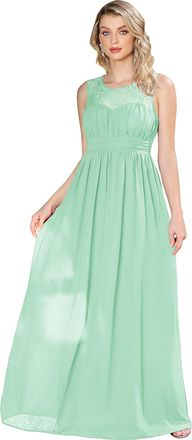 MisShow Womens Vintage Evening Dress, Chiffon A line Lace Sleeveless Round Neck Appliques Long Party Dress Mint Green UK6-8