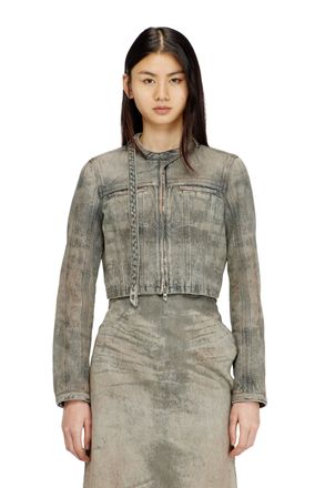 Diesel Cropped jacket in cotton-hemp satin denim - Denim Jackets - Woman - Grey