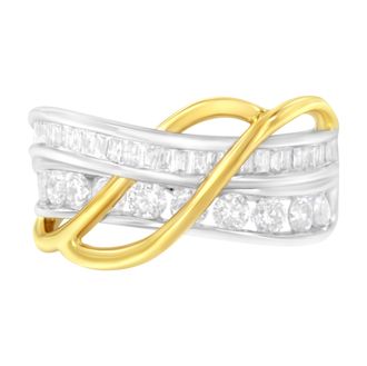 House of Brilliance 10K White and Yellow Gold 1 1/10 cttw Channel-Set Diamond Bypass Band Ring