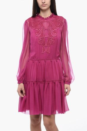 Alberta Ferretti Abito Pliss&eacute; in Seta con Ricamo Ton-sur-ton Alberta Ferretti