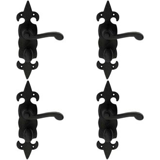 Loops 4x PAIR Forged Scroll Handle on Bathroom Backplate 206 x 57mm Black Antique