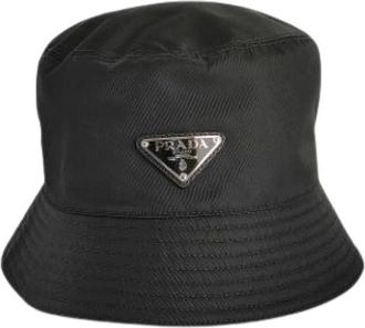Prada Pre-owned Accessories, female, Black, Size: ONE SIZE Pre-owned Triangle Logo Re-Nylon Bucket Hat