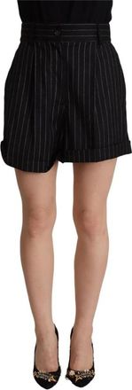 Dolce & Gabbana Hoog getailleerde Bermuda Shorts met Strepenpatroon - Dames - Bermuda - Zwart - S - Leer - Korte Broeken