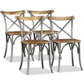 vidaXL Vidaxl - Sillas De Comedor 4 Uds Madera De Mango Respaldo Acero Cruzado