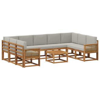 vidaXL Conjunto De Sof&aacute;s De Exterior 10 Pcs Natural Y Gris Claro Vidaxl