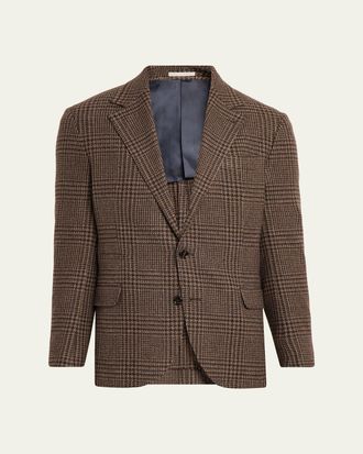 Brunello Cucinelli Mens Cashmere Houndstooth Check Single-Breasted Sport Coat
