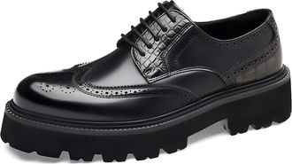 Generic Mens Genuine Leather Platform Oxfords Wingtip Chunky Loafers Slip-Resistant Formal Work Casual Dress Derby Shoes (5.5,Black 2)