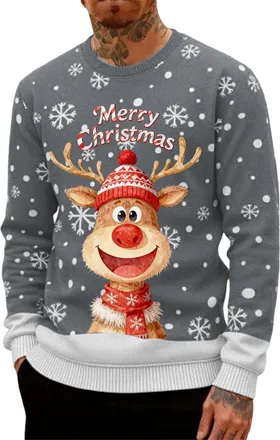 Generic Rude Christmas Jumpers Mens Christmas 3D Santa Claus Jumpers Knitted Xmas Printed Long Sleeve Sweaters Pullover Sweatshirt Knitted Sweatshirts Festive