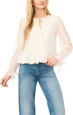 CeCe by Cynthia Steffe Floral Embroidered Ruffle Peplum Top in New Ivory at Nordstrom, Size X-Large